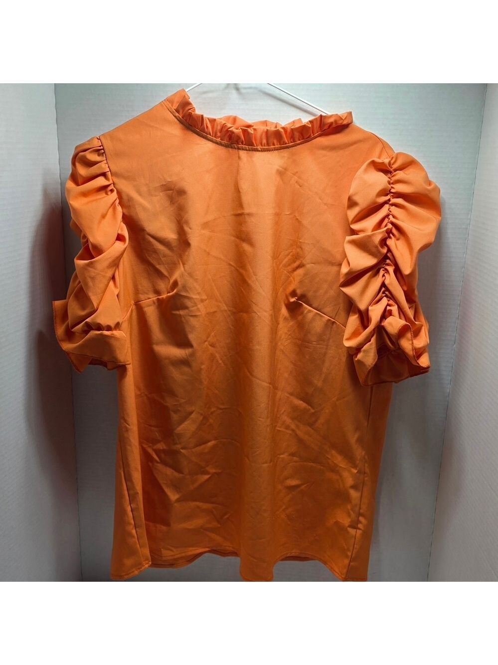 Vibrant Orange Ruffle Sleeve Blouse